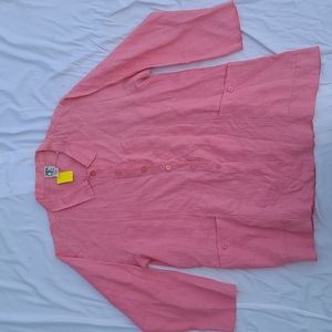 Pink linen button shacket shirt jacket collar medium